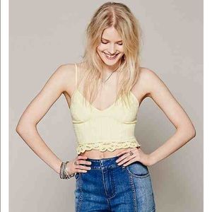 Free People Lemon Yellow Battenburg Crop Top